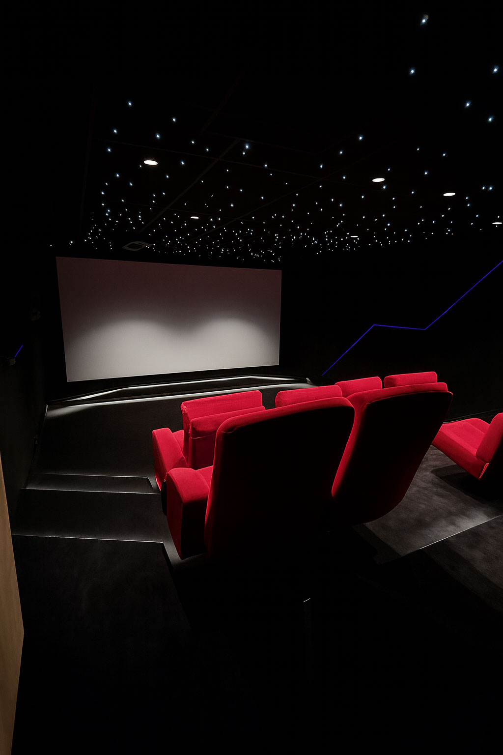 Marches éclairées dans une salle cinéma privée en Haute-Savoie